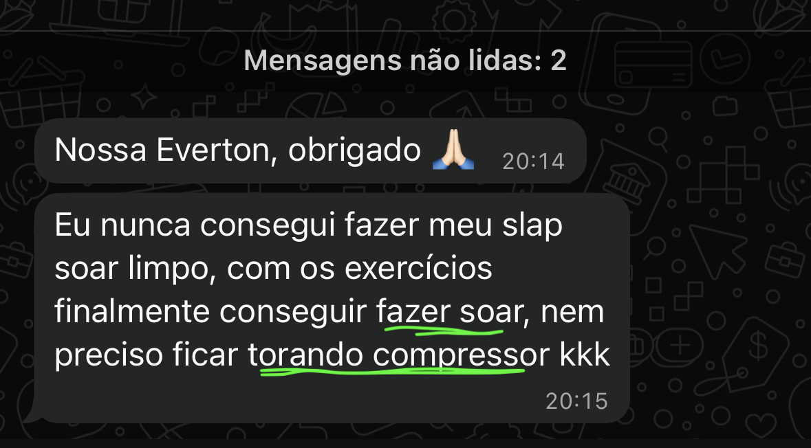 Depoimento de aluno do Slap na Prática no WhatsApp