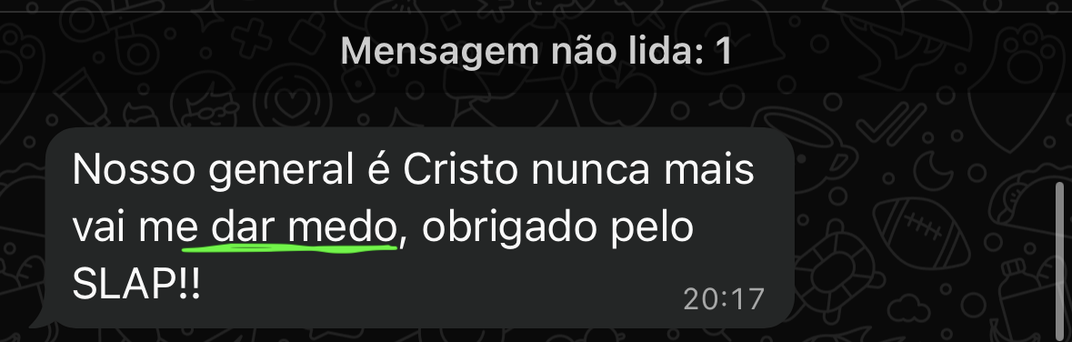 Depoimento de aluno do Slap na Prática no WhatsApp